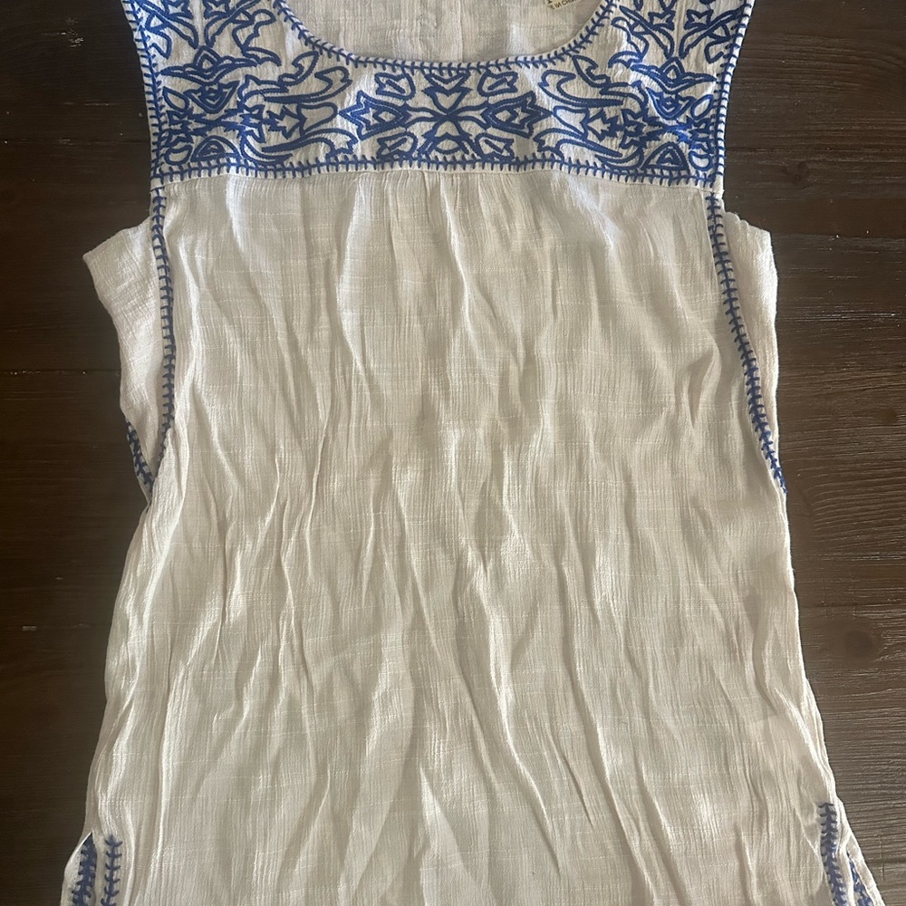 THML Cream and Blue Embroidered Sleeveless Tank Top
